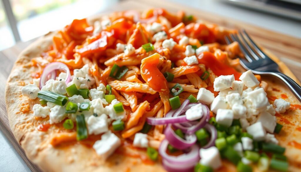 What is a buffalo chicken pizza made of?