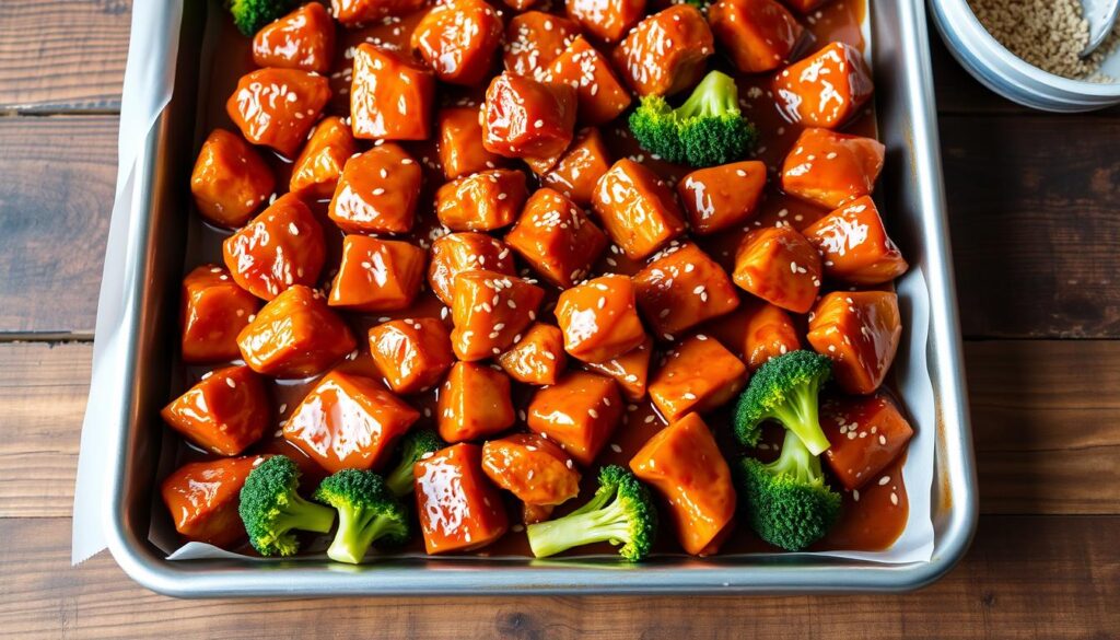 Sheet Pan General Tso's Chicken and Broccoli